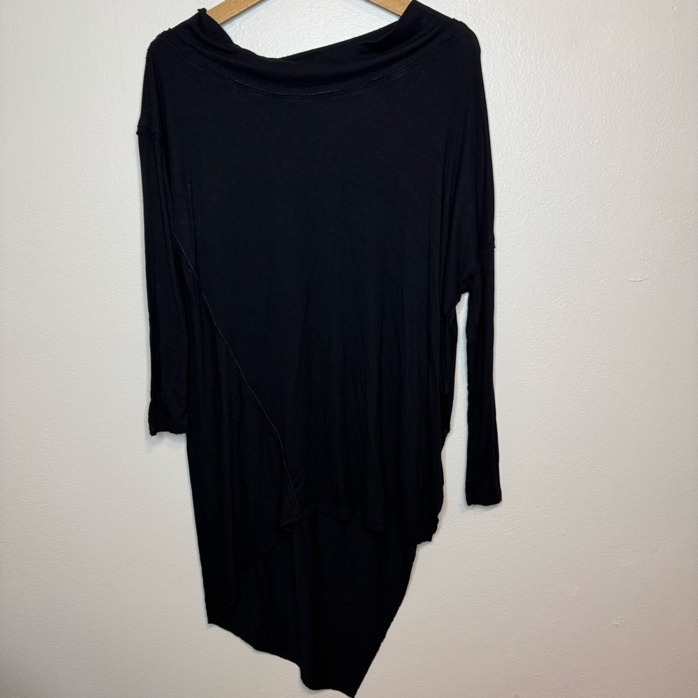 Free People Womens Black Ribbed Asymmetrical Tunic Dress Long Sleeve